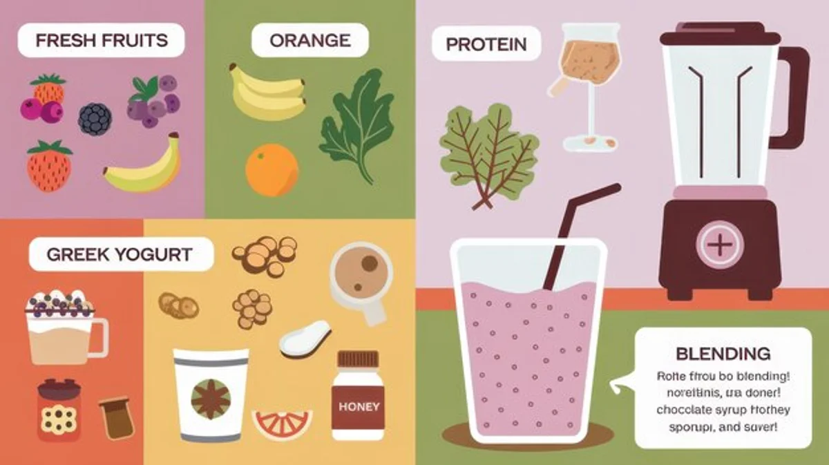 energy boost morning smoothie ingredients flat lay