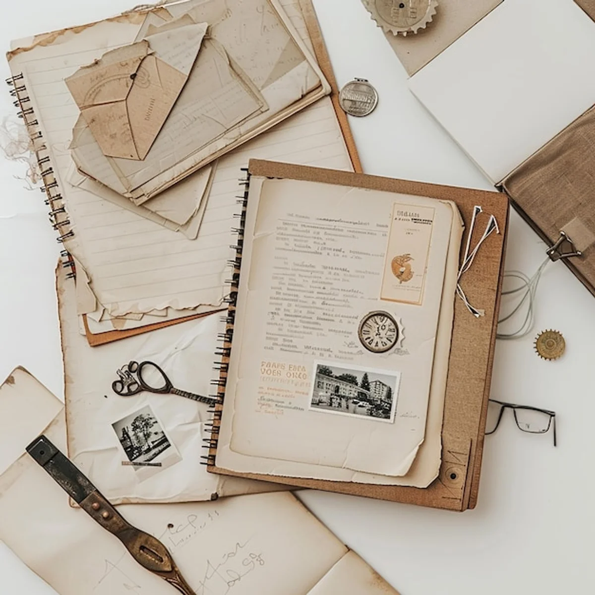 bullet journal in old notebook, creative productivity