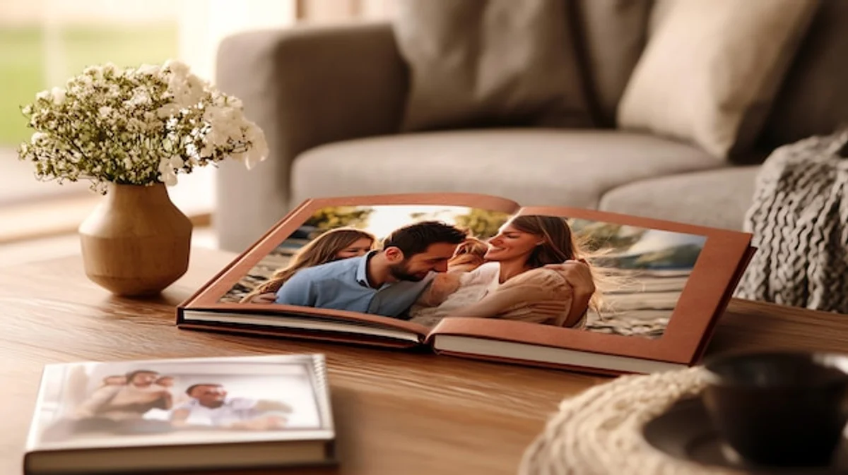 nostalgic family photo album table living room