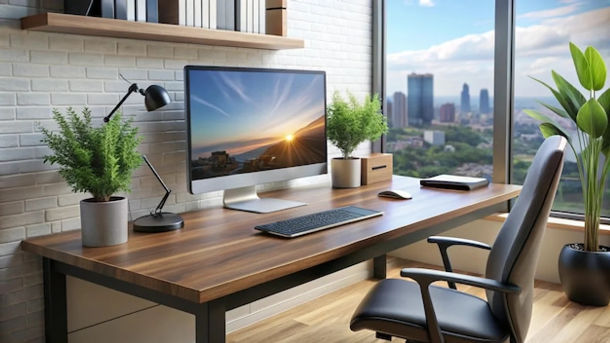 minimalist modern home office desk monitors feng shui