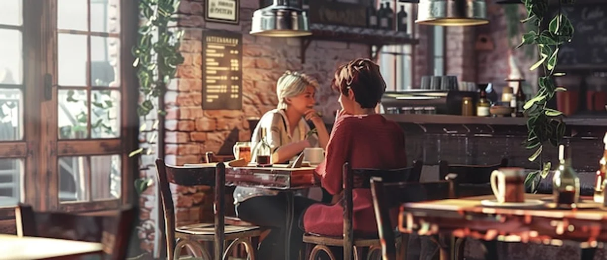 German people deep conversation coffee shop