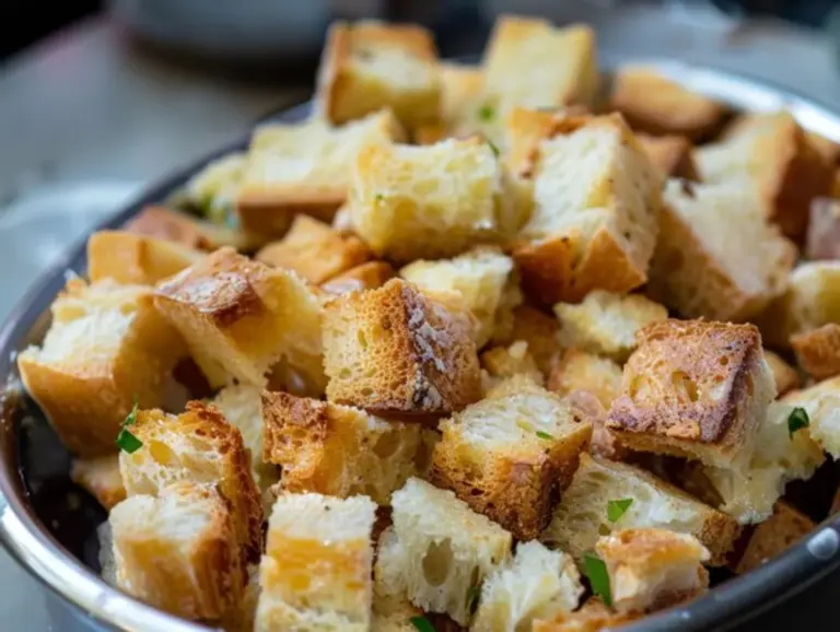 crunchy homemade bread croutons bowl rustic style