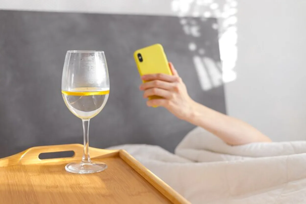 woman drinking lemon water positive morning routine