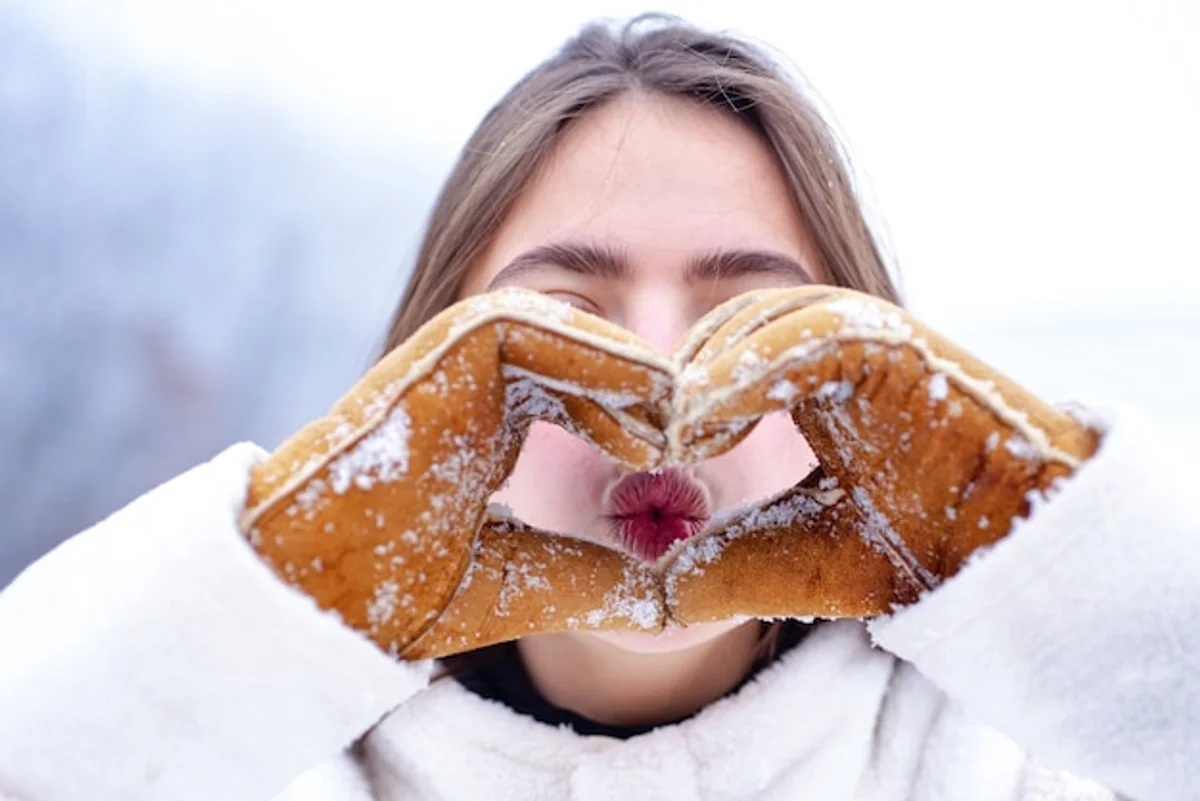 woman winter lips care scarf