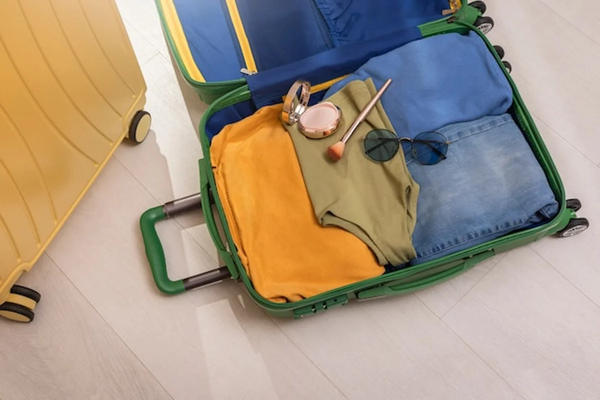 open suitcase organized neatly with travel essentials