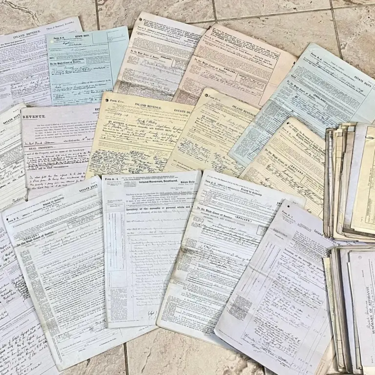 pile of old bank statements, German documents, financial archive