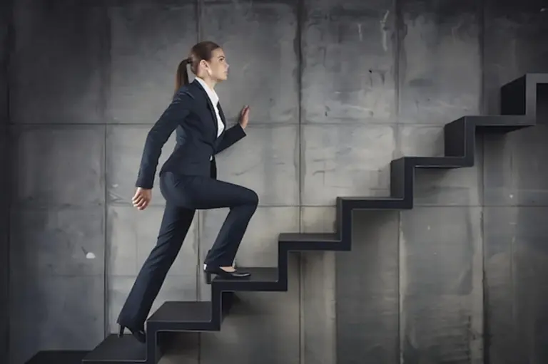 business person climbing stairs modern office fitness