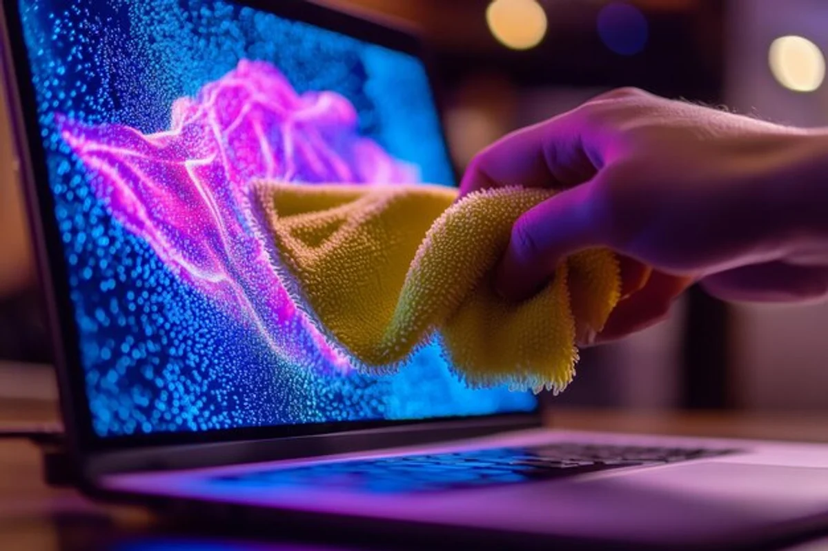 close up screen cleaning microfiber technology