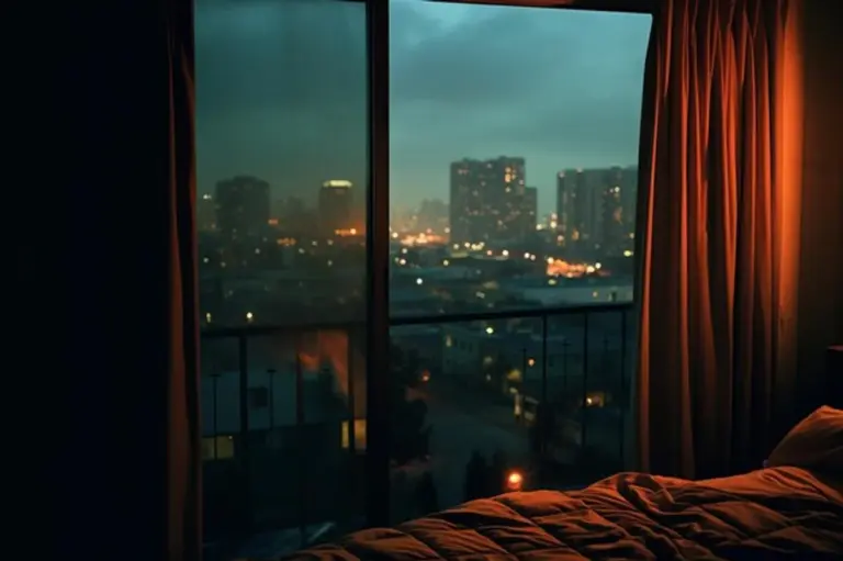 person meditating before sleep in cozy bedroom night Germany