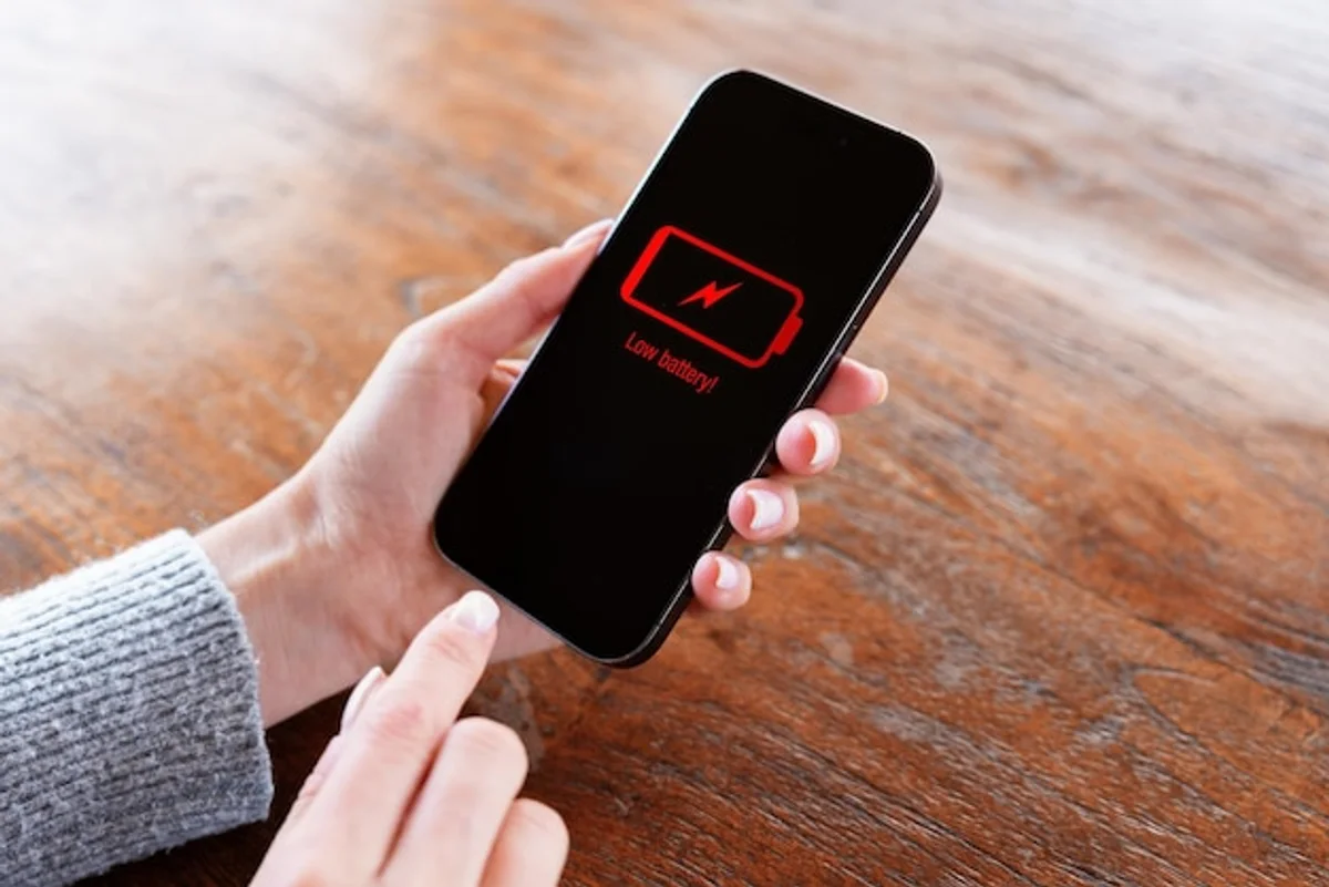 people using smartphone low battery warning