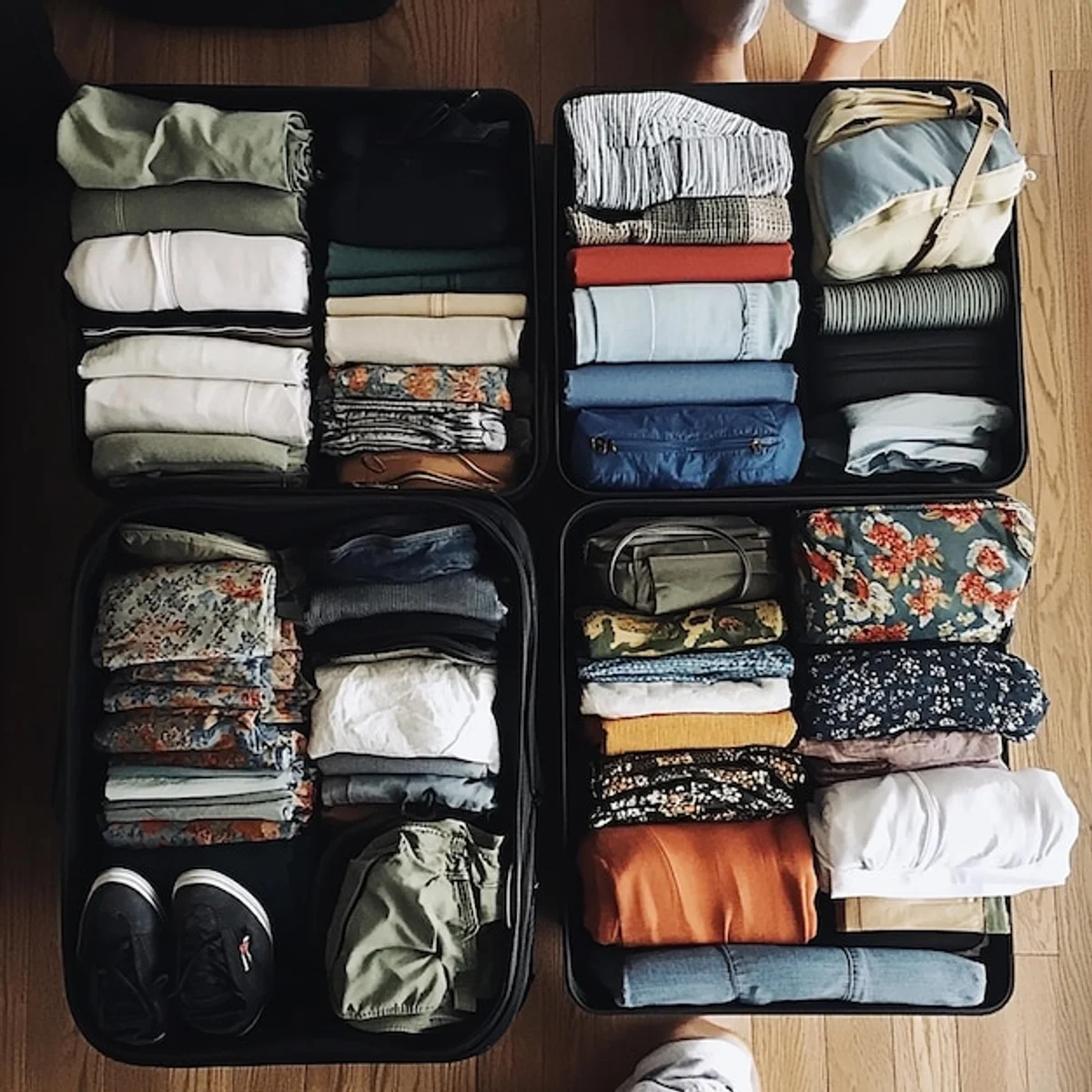 rolling clothes neatly packed suitcase
