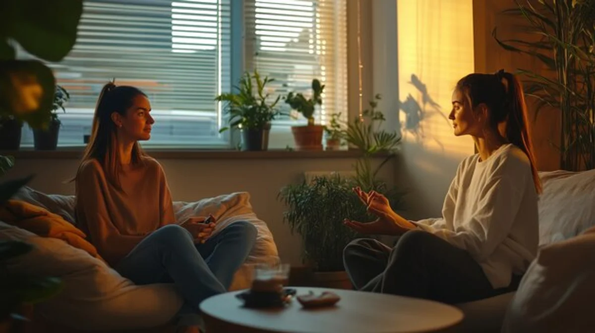 couple talking deeply emotional connection living room