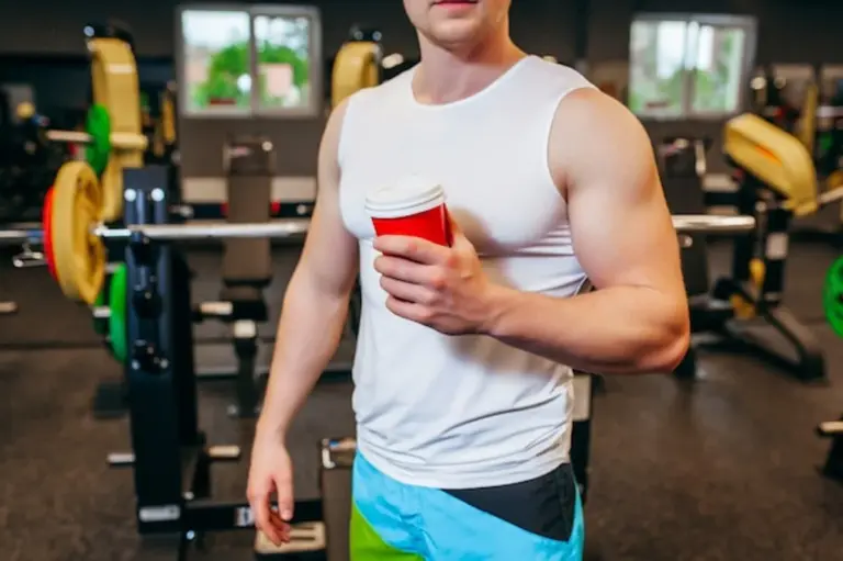 man drinking coffee after gym