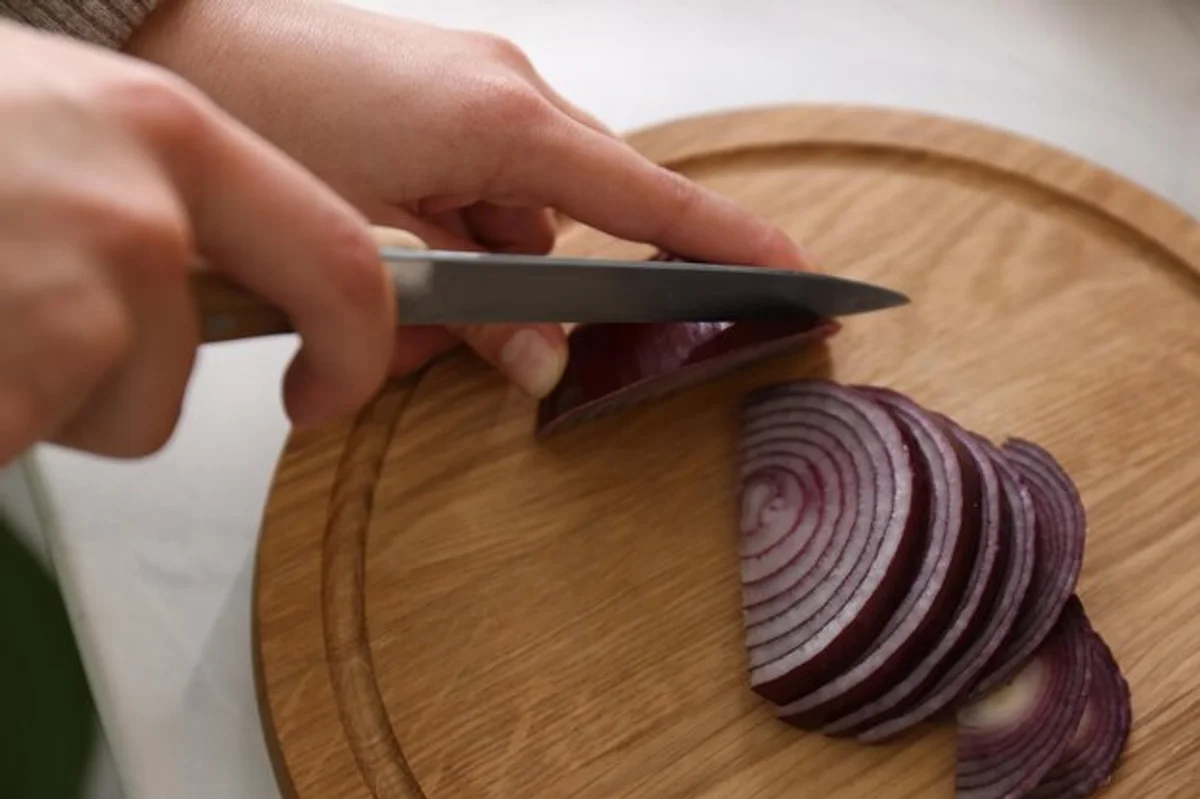 onion cut in kitchen close up