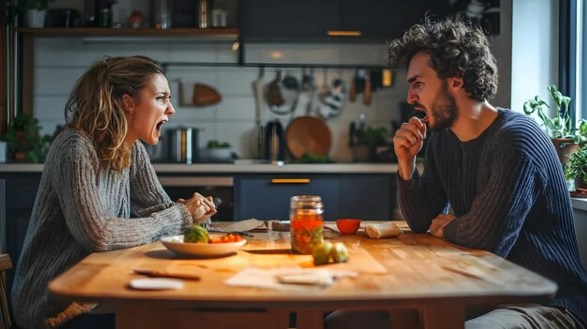 couple having intense conversation at home