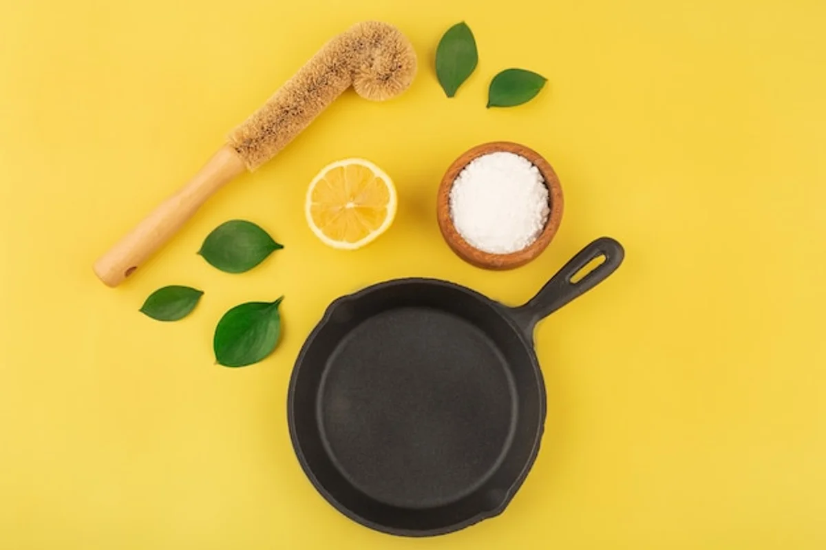 eco friendly kitchen cleaning lemon skillet before after