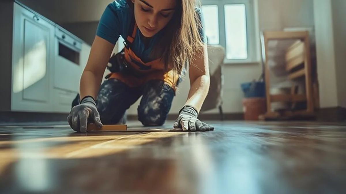 young woman training plank at home german style