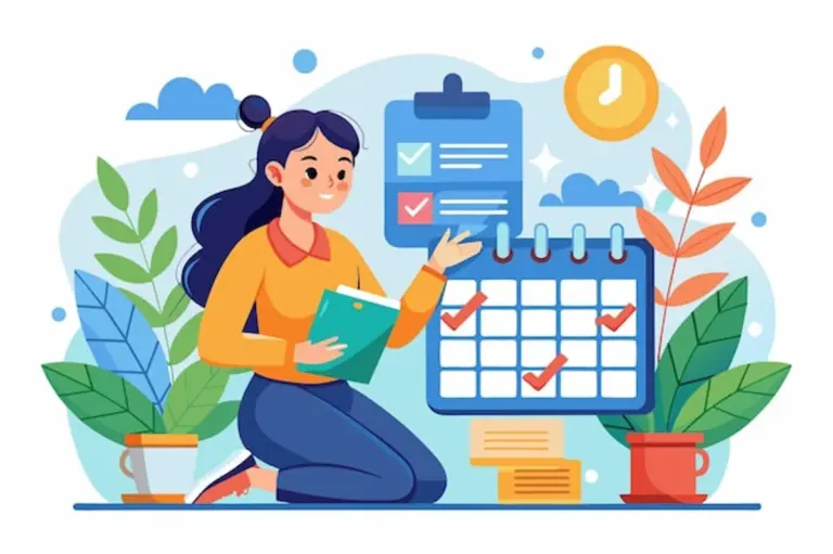 focused organized workspace with calendar blocks