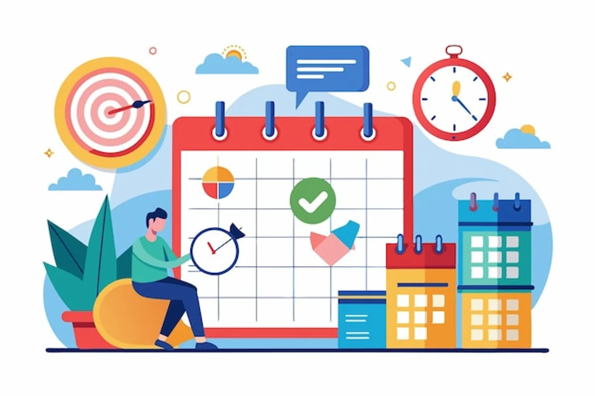 office worker with calendar blocks focus schedule productivity