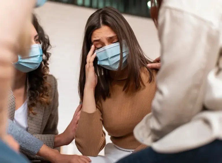 relaxed woman airport breathing exercises