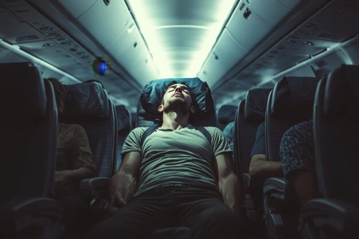 relaxed woman airport breathing exercises