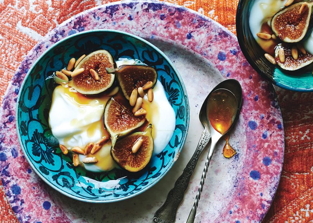 homemade fruit dessert with figs and yogurt healthy snack natural sweetener