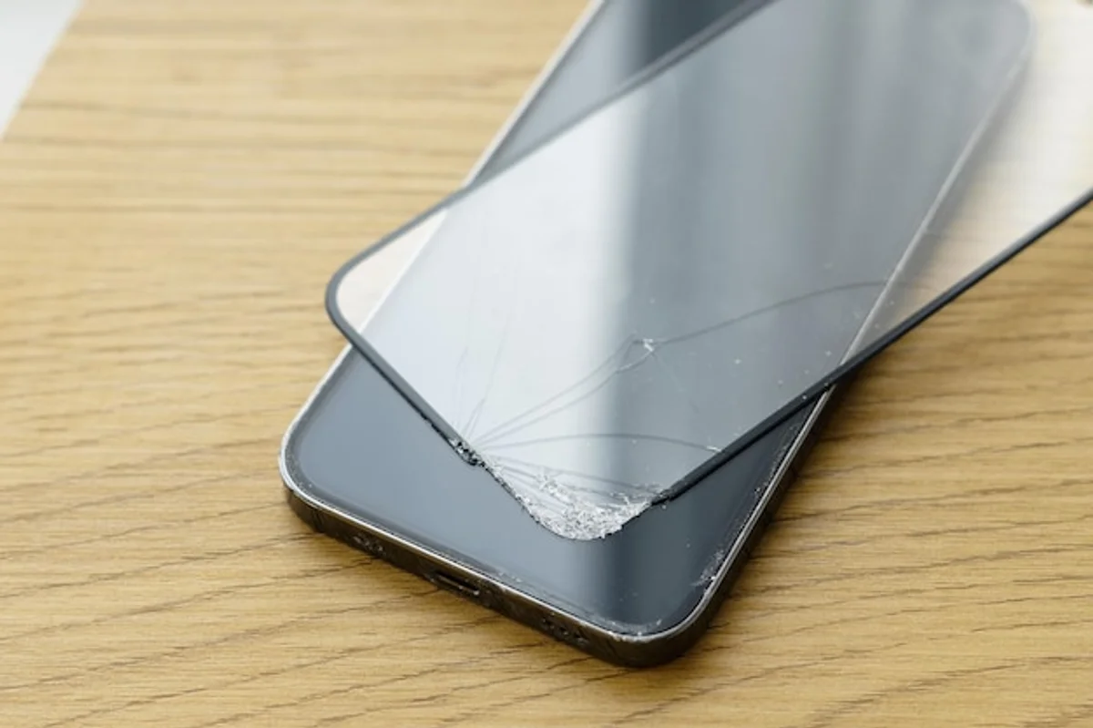 scratched smartphone screen close up