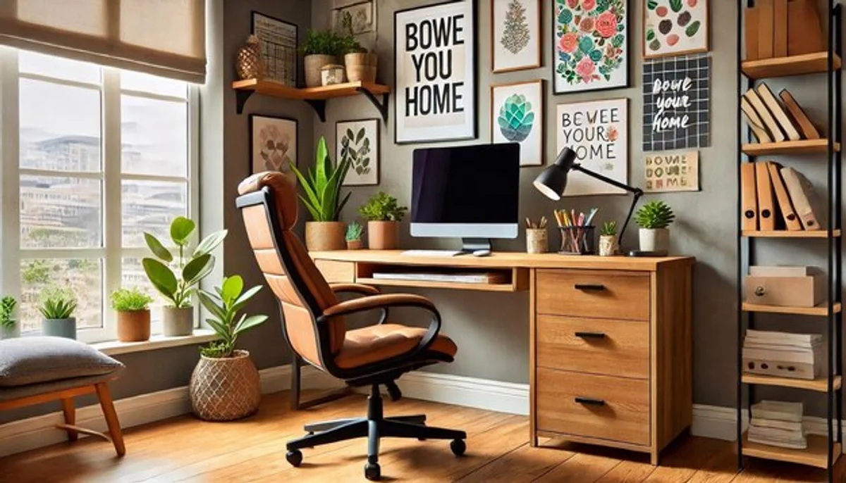 minimal home office with plants feng shui gadgets concentrated workspace