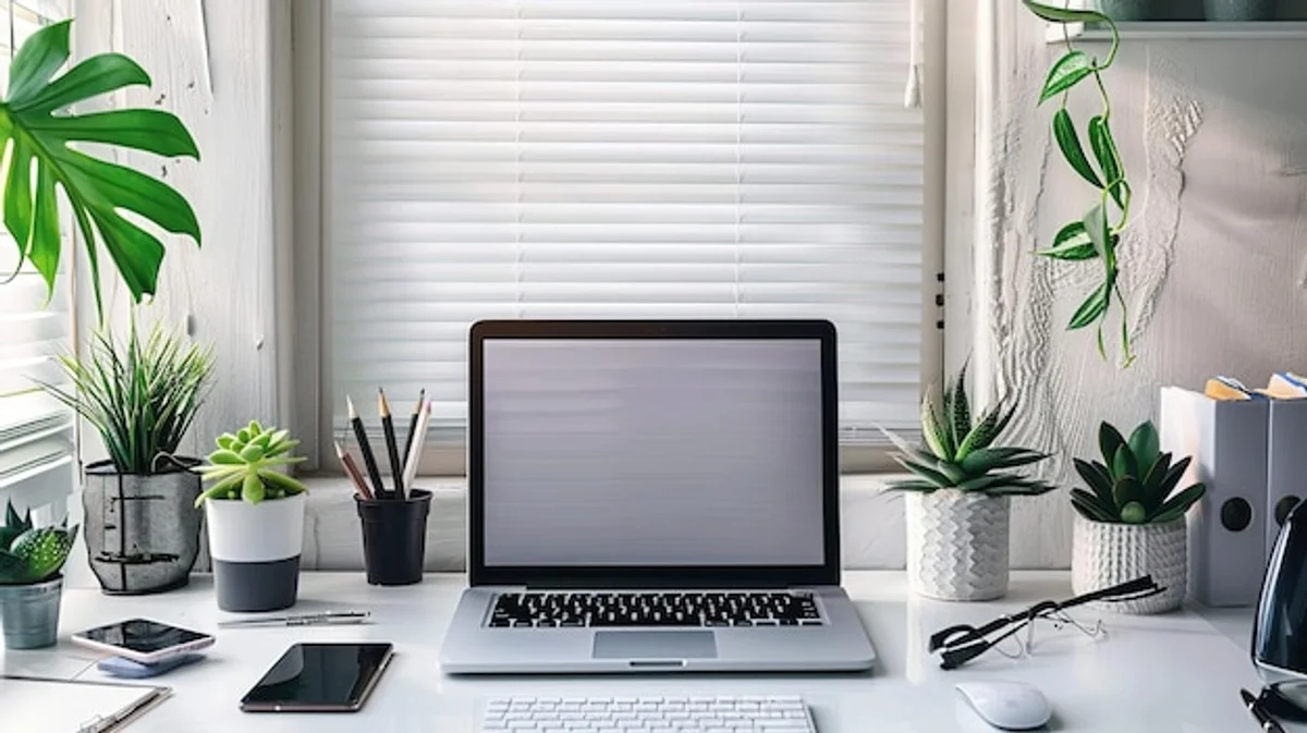 feng shui desk office window plants minimalism