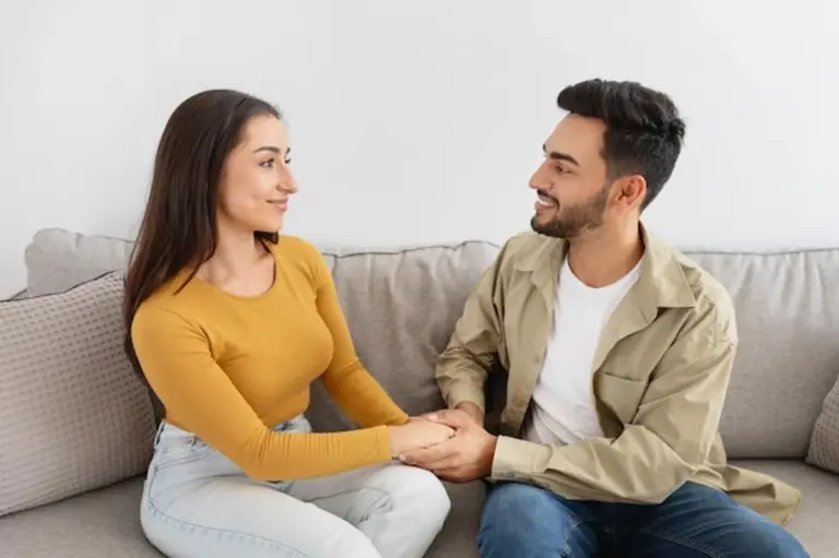 intimate authentic couple talking home