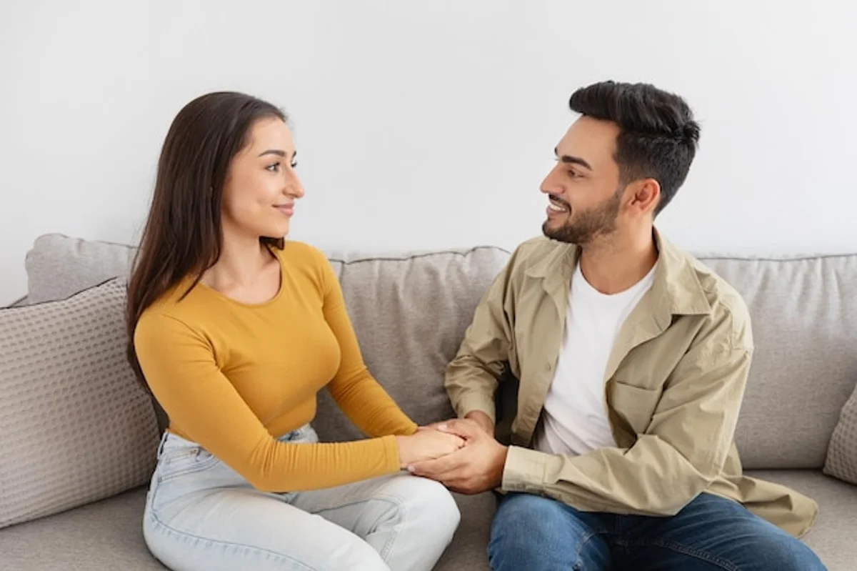 intimate authentic couple talking home