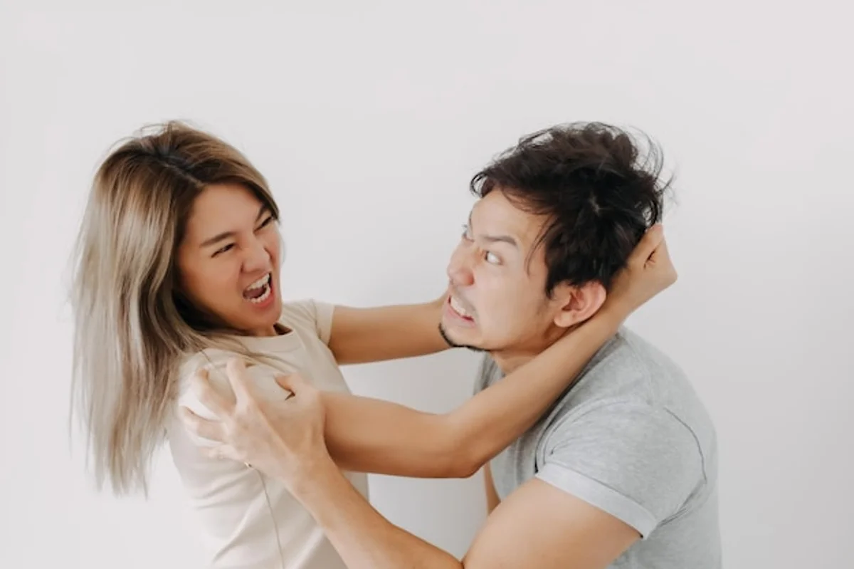 couple arguing and then laughing together
