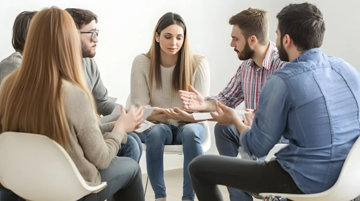 friends business group listening discussion emotions
