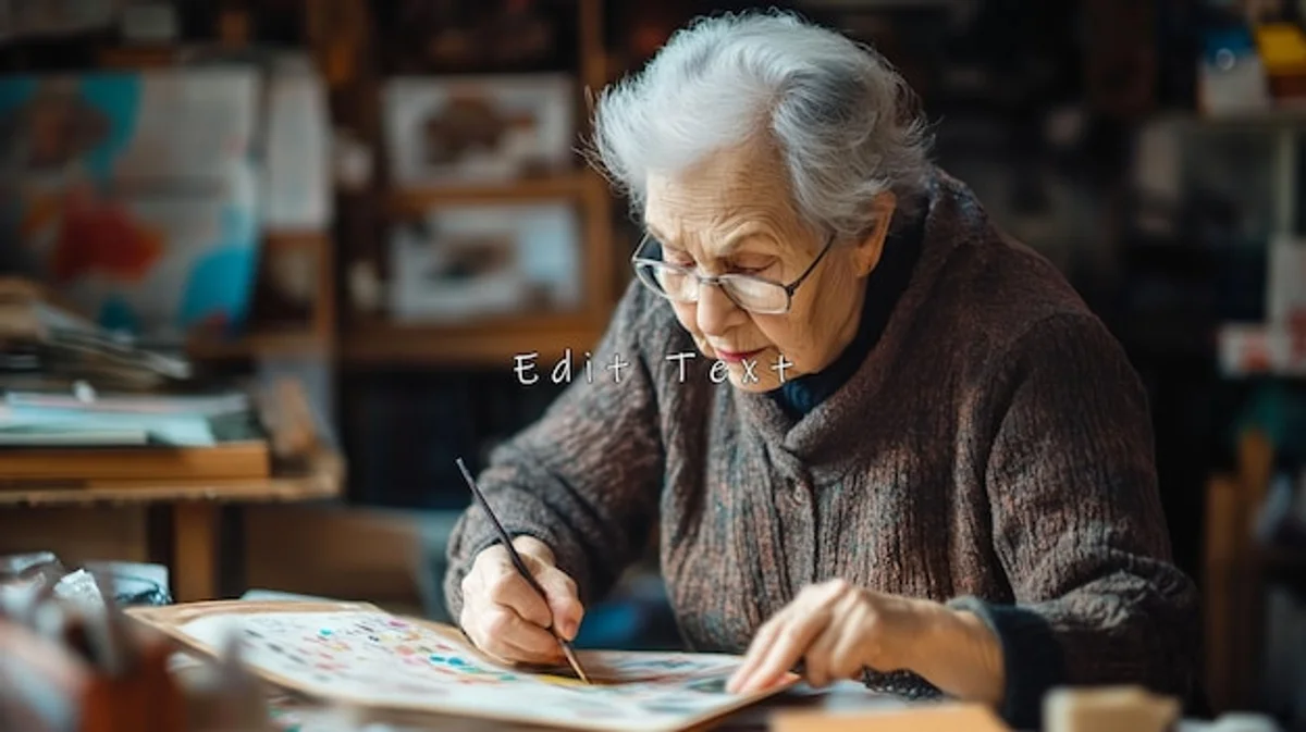senior woman relaxed painting at home hobby calm joyful