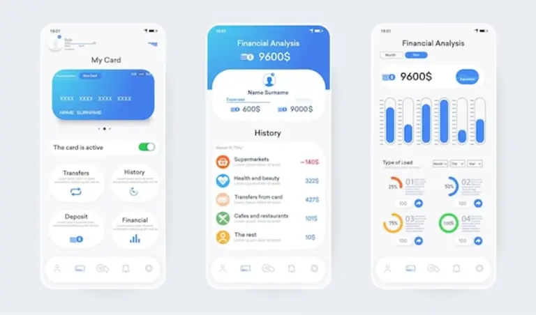 mobile banking app screenshot realistic finance dashboard