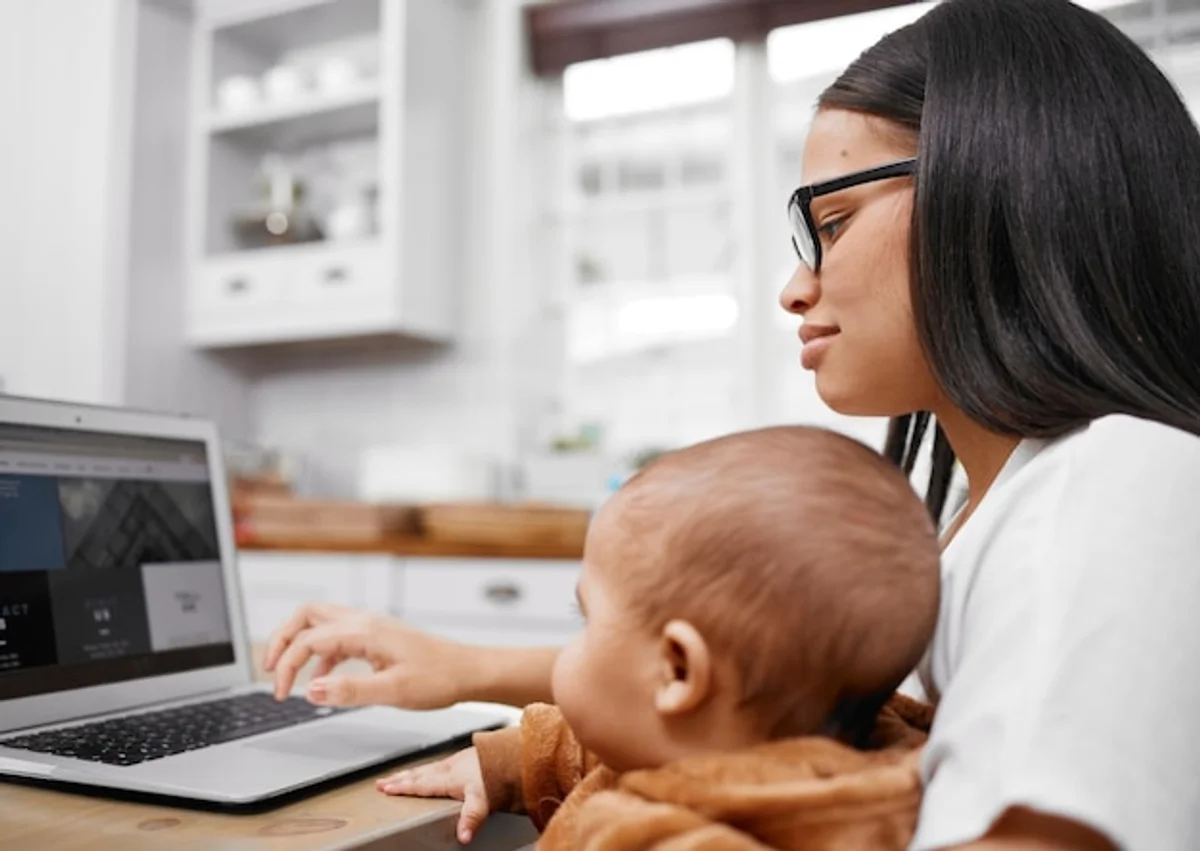 woman home office distractions multitasking