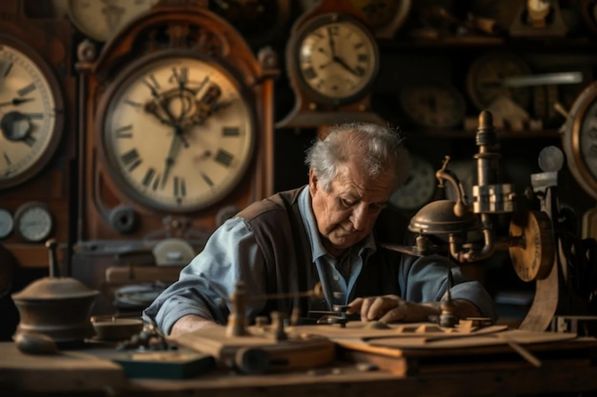 person setting mechanical timer office workspace
