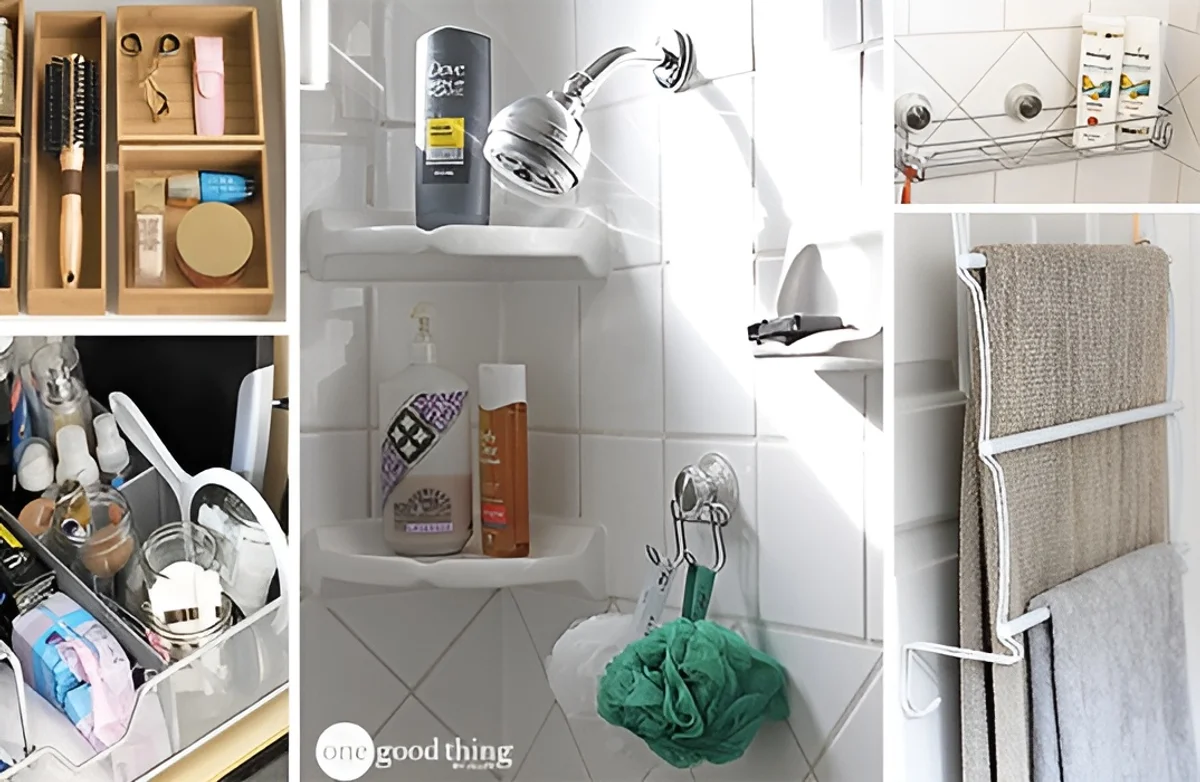 bathroom organization mistake cluttered shelves Germany