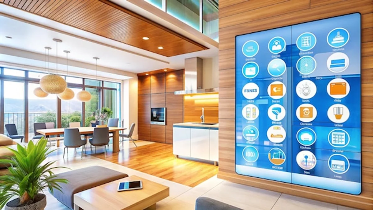 modern smart home living room interior technology control panel