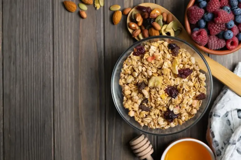 homemade healthy muesli mix with fruits and nuts