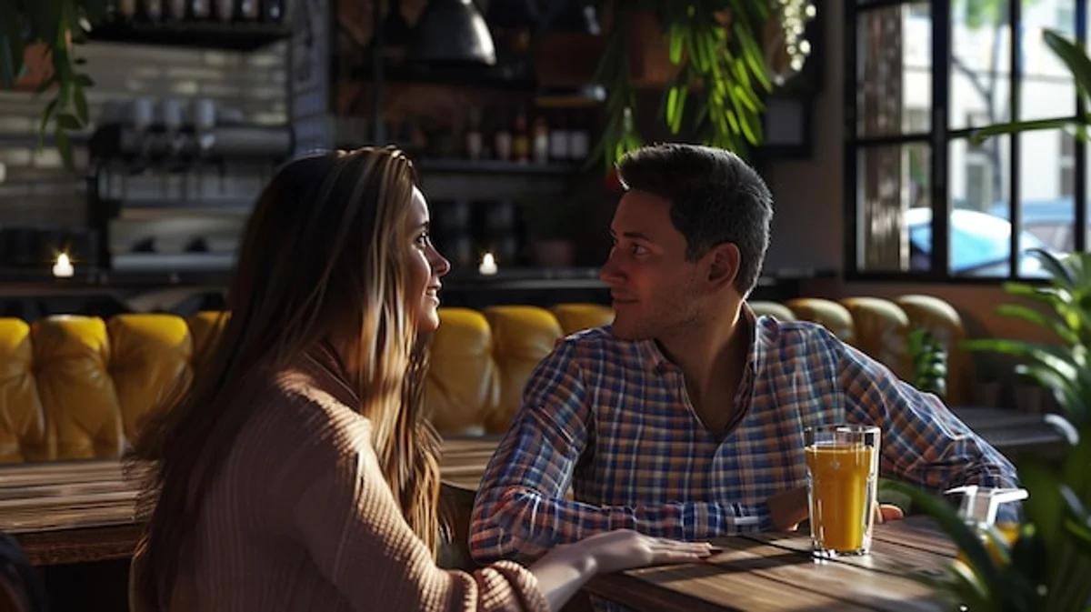 romantic couple having deep conversation in cafe cozy atmosphere