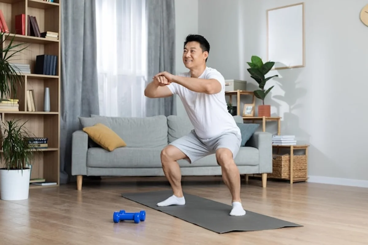 bodyweight workout people smiling timer home