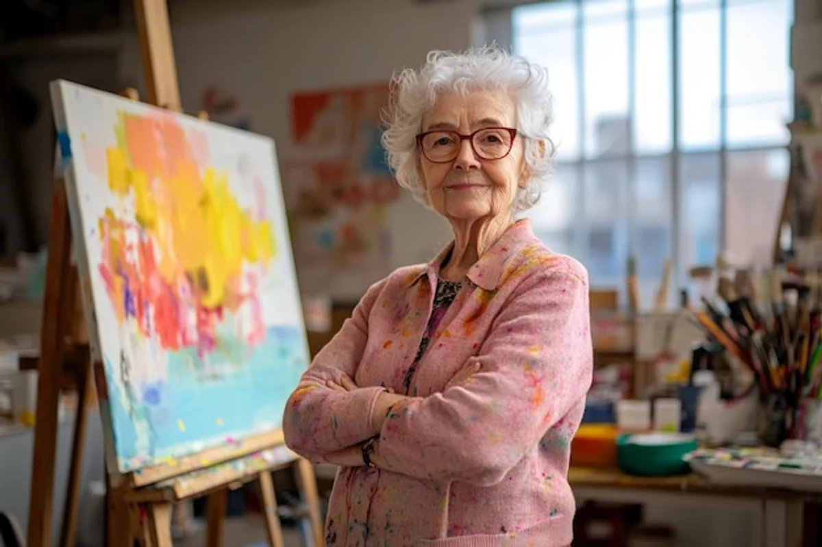 adult painting abstract with vibrant colors studio