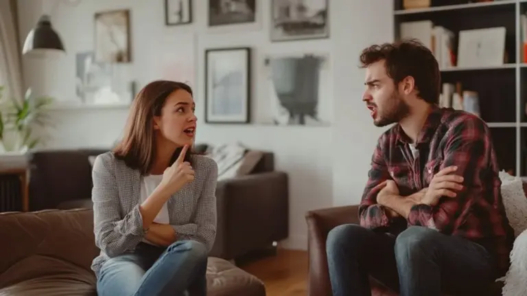 couple having an honest conversation at home, warm atmosphere, candid