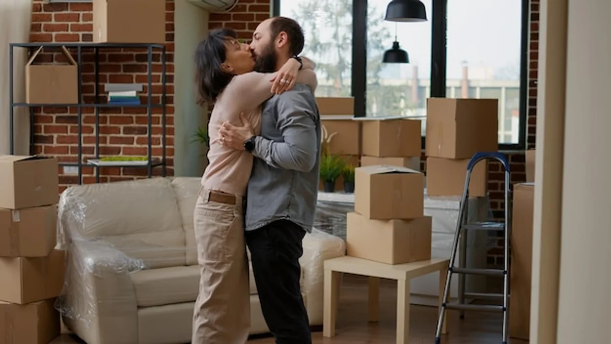 romantic couple expressing gratitude to each other at home