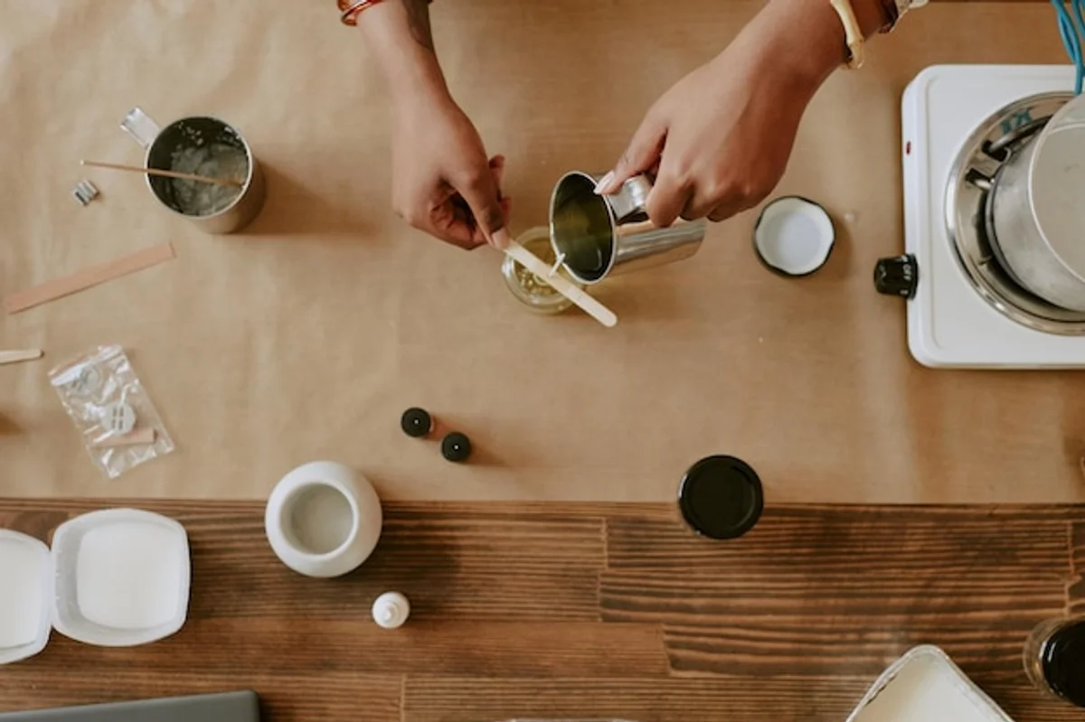homemade art supplies on kitchen table