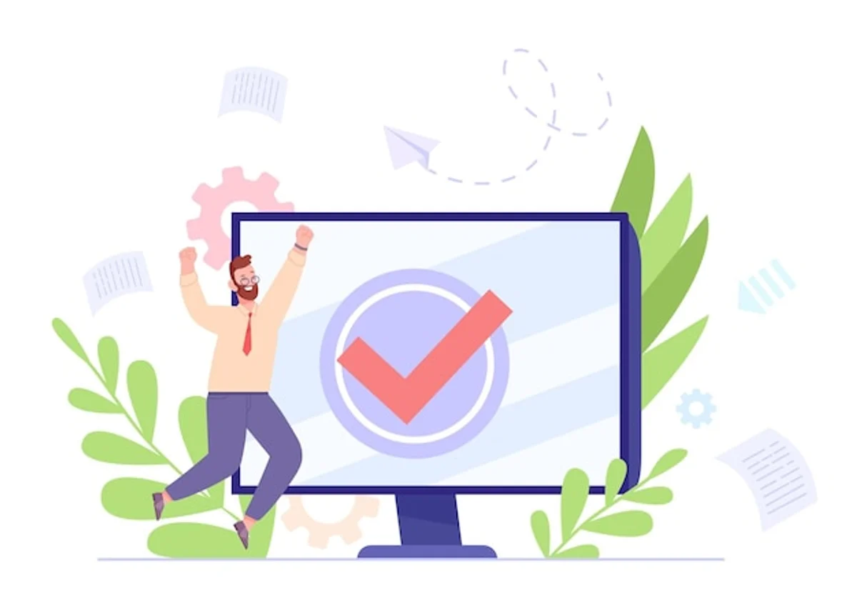 happy person checking off completed tasks at desk