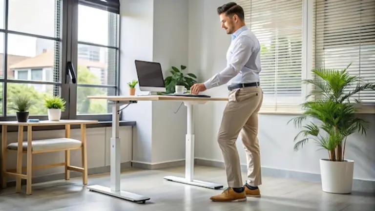 desk worker doing stretching exercises for back pain prevention