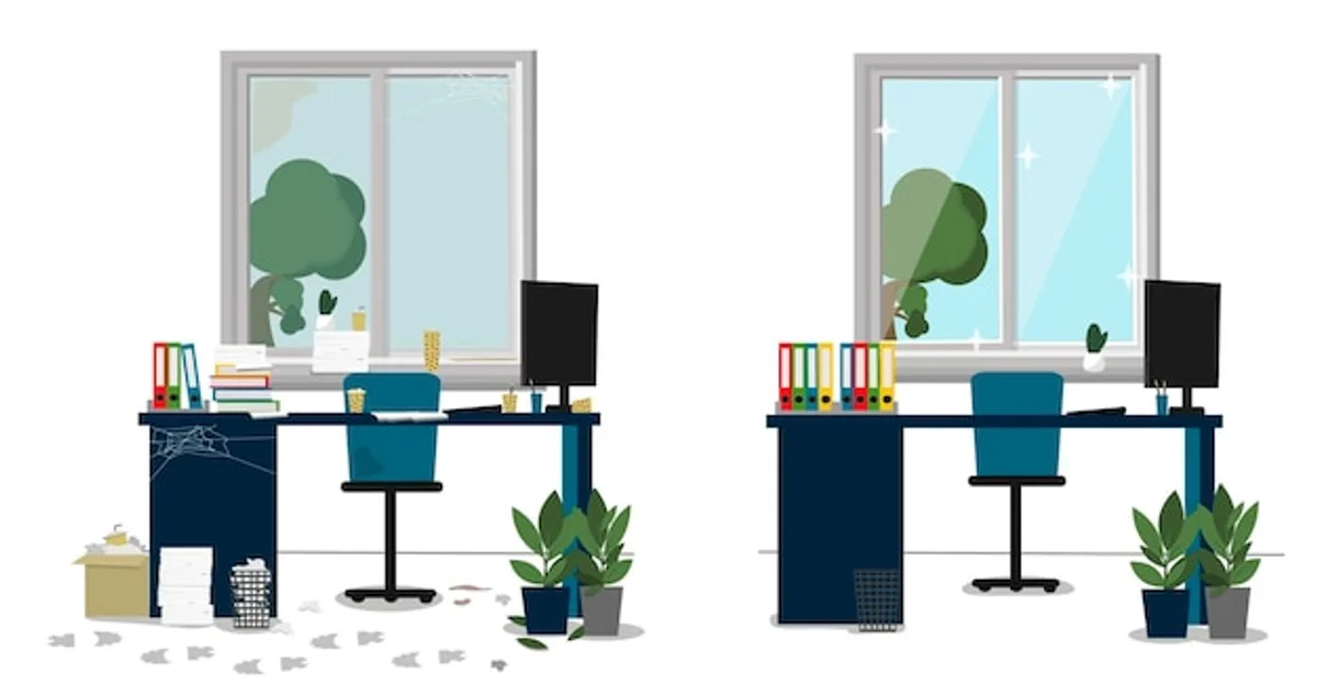 before after messy clean desk