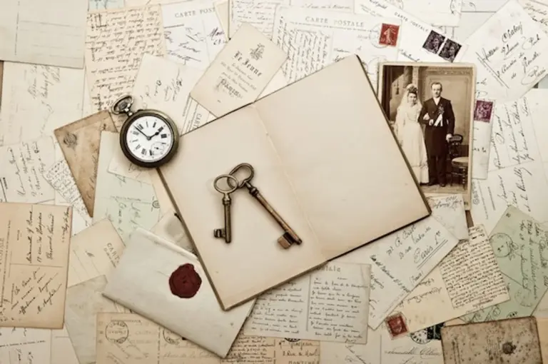 nostalgic couple reading old love letters home vintage